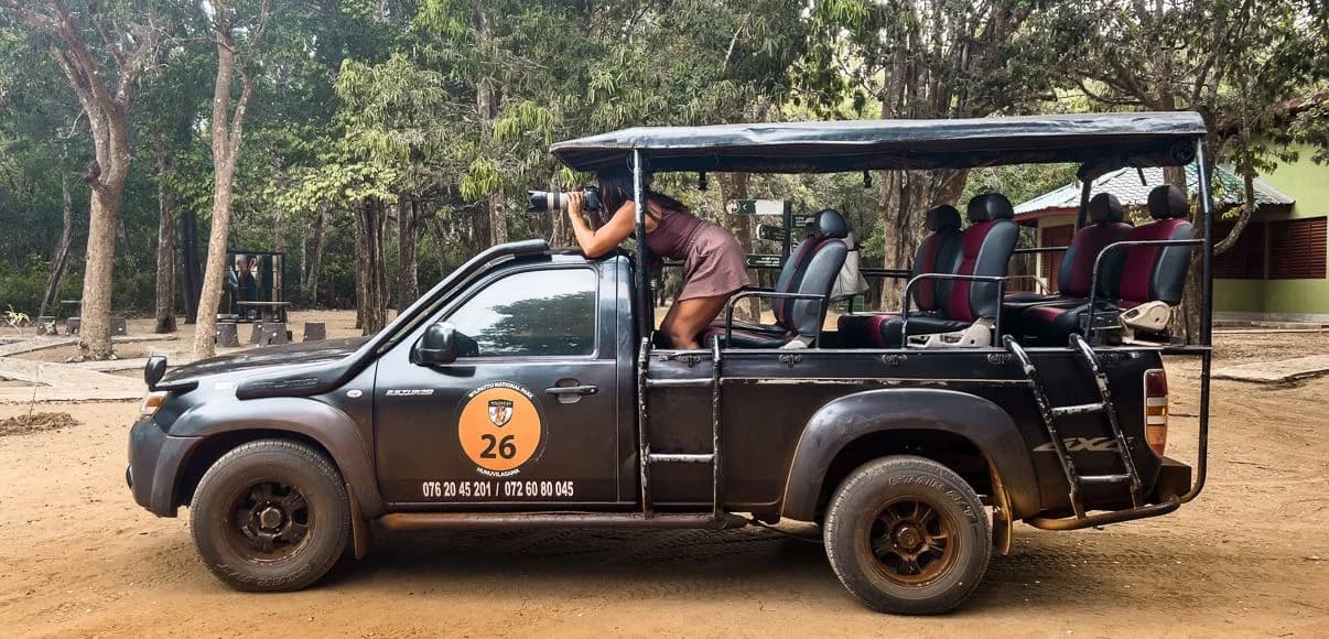 Side by side comparison of Yala National Park's open scrub terrain and Wilpattu National Park's dense forest environment